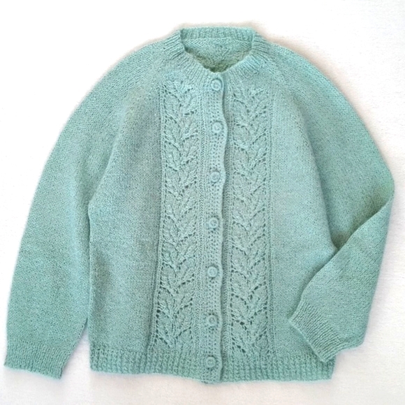 Rare Vintage Art Deco / Mint Green Long Sleeve Button Down Cardigan Sweater S - Picture 9 of 16